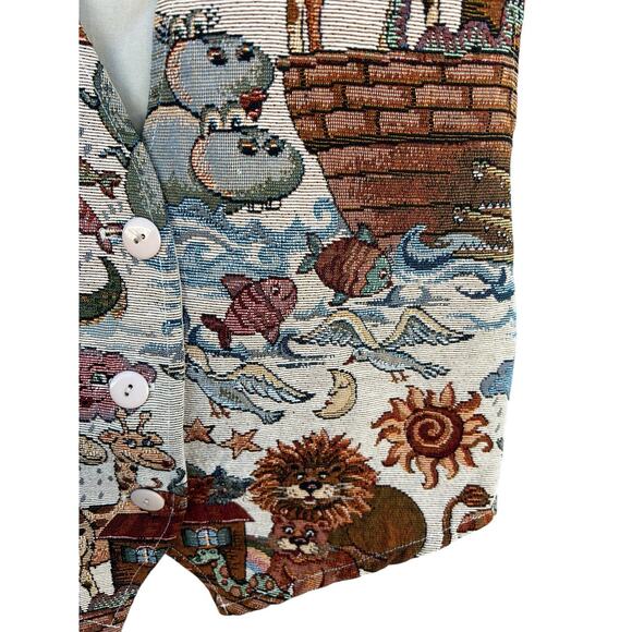 Vintage Tapestry Vest Womens Medium Noahs Ark Sunday School Church 90s - Picture 4 of 10